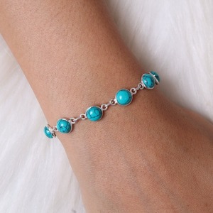 925 Sterling Silver Turquoise Gemstone Tennis <b>Bracelet</b> <b>Boho</b> Style Classical Handmade Women's Jewelry Gift for Women - Product Image 3