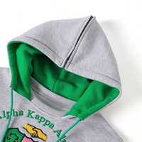 Sweat à capuche unisexe AKA Heather Grey Prep, broderie chenille verte et rose, lettres grecques, coupe premium