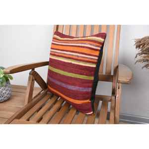 Multicolor Kilim Wool Rug <b>18x18</b> Inch Subtle Vintage Striped Pillow Woven Technique - Product Image 3