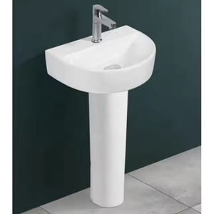 Fregadero de pedestal de cerámica blanca de pie moderno barato-Artículos sanitarios de lavabo de hotel para baño, fregadero de esquina para lavar a mano - Product Image 4