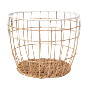 ตะกร้าสานทรงกลมขนาดใหญ่ทำด้วยมือตะกร้าซักผ้าผักตบชวาทำด้วยมือพร้อมกรอบโลหะขายส่งจากเวียดนาม - Product Image 1