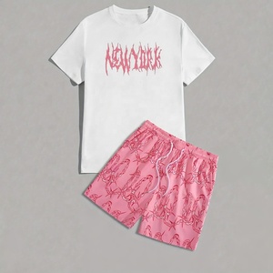 Printing 100% Cotton Quick Dry OEM ServiceFactory Wholesale Custom Men's Summer Casual Shirt Shorts <b>Set</b> with Embroidery Logo - Product Image 1