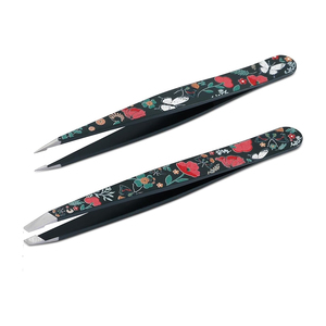 Pinces à épiler de qualité supérieure, en acier métallique recouvert de papier fleuri, outil de maquillage pour l'épilation des sourcils, pinces à épiler pour un usage domestique et en salon - Product Image 1