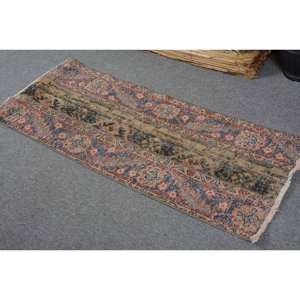 Vintage Turkish <b>Rug</b> 1.6 X 4.1ft Handmade <b>Blue</b> Beige Wool Plush Rectangular Shape Abstract for <b>Bedroom</b> Patchwork Hallway Latex - Product Image 3