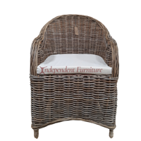 Chaise de salle à manger en rotin gris Kuboo naturel Athen avec coussin naturel, mobilier d'intérieur en osier traditionnel antique pour la maison et le bureau