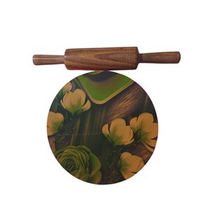 Chakla Belan Set Wooden Handmade Eco-Friendly Kitchen Tool with Floral Pattern and Customized Design for Kitchen Pantry Gift - Product Image 1