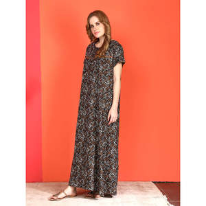 Chemise de nuit longue Evolve pour femme, style alpin, mignonne, à manches courtes, avec poche latérale, broderie au col, taille élastique tissée, douce - Product Image 4