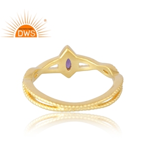 Anillo de piedras preciosas de amatista natural chapado en oro de 18 quilates de Plata de Ley 925 de última venta - Product Image 2