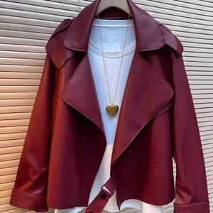 2024 Vintage café couleur haut de gamme peau de mouton cuir moto veste coupe ample respirant tricoté conception laine imperméable - Product Image 3