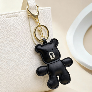Porte-clés mini ours en peluche en cuir souple, artisanal, design animalier, petit ours mignon, breloque bijou, pendentif pour sac femme - Product Image 2