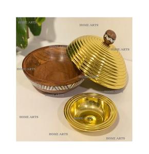 Ensemble de 3 bols à dessert de tailles différentes, forme ronde, en bois décoratif avec support en aluminium par Home Arts - Product Image 3