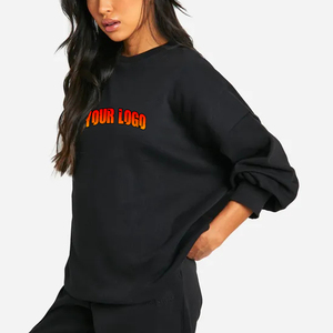 Sudadera de cuello redondo de algodón 100% al por mayor, sudaderas con capucha para mujer, ropa deportiva de manga larga para mujer, Sudadera negra de gran tamaño para mujer - Product Image 1