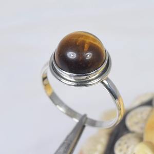 Anillo de piedras preciosas de forma brillante redonda suave de ojo de tigre Natural, anillos de moda para fiesta de Plata de Ley 925, joyería para mujer a granel - Product Image 2