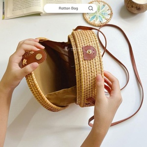 Bolso de Hombro de Ratán Natural para Mujer, Verano, Playa, Venta al por Mayor, OEM, Bolso Redondo de Mimbre y Ratán, Bandolera - Product Image 2