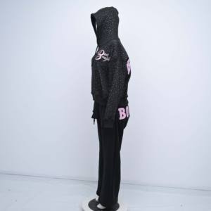 High Waist All Over Print Rhinestone Heavyweight 500 GSM <b>Cropped</b> Hoodie and Flared Sweatpants Set Tracksuit <b>Men</b> - Product Image 3