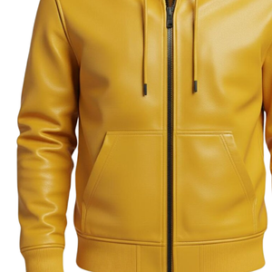 Nouvelle Vente – Blouson à Capuche en Similicuir Jaune Premium avec Fermeture Éclair – Veste Décontractée d'Hiver Style Urbain – Vente en Gros Fabricant - Product Image 4