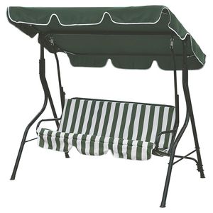 Balançoire de jardin traditionnelle 3 places avec auvent et décoration en tissu rayé, collection Est - Product Image 1