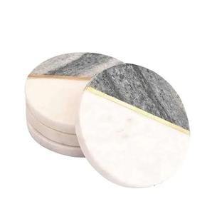 Modern Double Tone <b>Marble</b> <b>Coaster</b> Set Durable Round Stone with Brass Inlay for Wedding Tea <b>Coasters</b> Cup Pads & Mats - Product Image 4