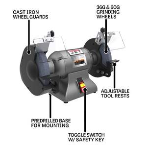 Amoladora de Banco Eléctrica Industrial de 8 Pulgadas, 3600 RPM, 1 HP, 115V, 1 Fase - Product Image 2