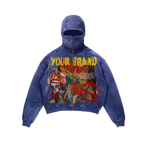 Streetwear Style Men's All-over Printed Heavyweight algodón mezclado French Terry Vintage Men Hoodie - Product Image 5