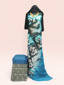 Vestido Dirac Suizo Floral Verde y Azul Cielo con Tela de Chal Bordada a Juego para Mujer, Ropa de Boda - Product Image 3