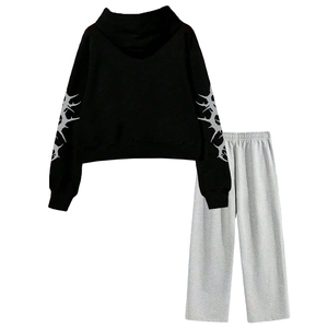 Chándal personalizado de 2 piezas para hombre, Sudadera con capucha estampada DTG y pantalones acampanados, ropa de calle de moda informal - Product Image 2