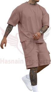 Ensemble short et t-shirt de grande taille de style vintage décontracté d'été pour hommes Costumes shorts respirants de rue du Pakistan - Product Image 3