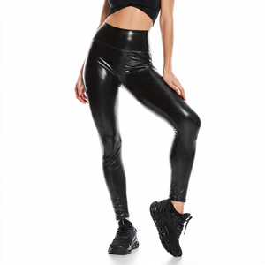 Mallas de compresión de cuero de moda para mujer mallas de motorista de cintura alta elástica para mujer - Product Image 5