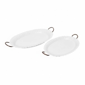 Plateau de service alimentaire en fer galvanisé de forme ovale, finition blanche, usage domestique et hôtelier, plateaux de service pour aliments et boissons - Product Image 6