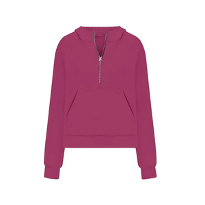 Sudaderas cortas con cuello alto y cremallera para mujer, modernas para invierno, con logo frontal personalizable, de algodón y forro polar - Product Image 4