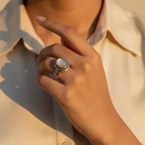 Bague pour femme en argent sterling 925 avec pierre en nacre, élégantes bagues en perles - Product Image 2