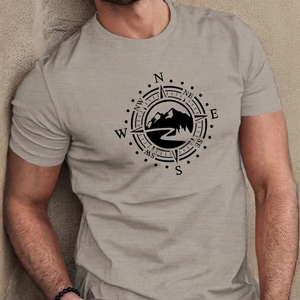 Camiseta de Manga Corta para Hombre, Verano 2025, Calidad Premium, Estampado de Brújula, Corte Holgado Informal, Talla Grande, Cuello Deportivo - Product Image 1