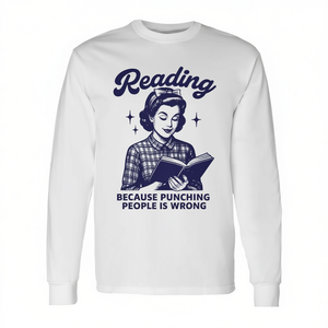 T-shirt a maniche lunghe con stampa promozionale 'Punching People Is Wrong' - Product Image 2