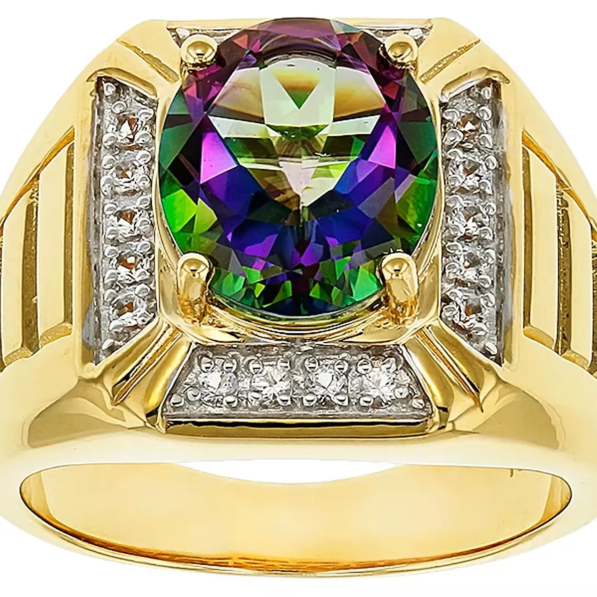 Multicolor Mystic Topaz Gent's Ring | 18K Yellow Gold Over Silver | Unique and Stylish Design | Gemstone Jewelry Wholesale