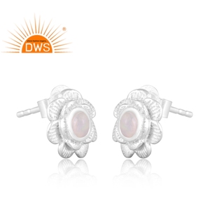 Handmade Fine Sterling Silver Natural Ethiopian <b>Opal</b> Gemstone Bezel Setting Floral Design <b>Stud</b> <b>Earrings</b> for Women Party Gift - Product Image 2