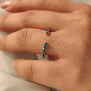 Blue Lab Grown VS Clarity Round Brilliant Cut Wedding Band with Open <b>Gap</b> Elegant Diamond Rings Collection for Women - Product Image 3