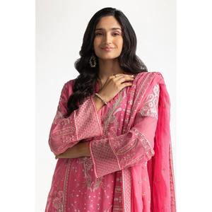 Traje de Chifón Rosa de 3 Piezas para Mujer, Bordado con Decoración de Botones - Product Image 5