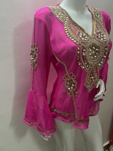 Style élégant nouveau 2025 femmes à manches longues haut à paillettes haute rue brodé à la main Vintage Georgette Blouse fête porter - Product Image 6