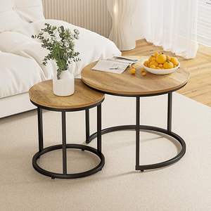 ชุดโต๊ะกาแฟทรงกลมขนาด2, 23.6 "โต๊ะกาแฟไม้สีน้ำตาลพร้อมฐานกันลื่นที่ปรับได้ - Product Image 1