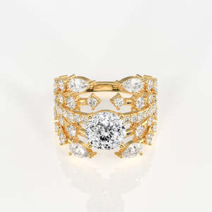 Anillo de Oro de 18K Estilo Vintage con Incrustaciones de Diamantes Cultivados en Laboratorio con Corte Marquesa Portugués, Anillo de Cóctel Clásico para Fiestas, Oro de 10K - Product Image 1
