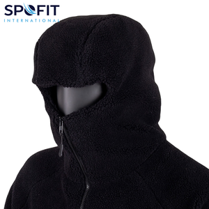 Custom Winter Warm Thick Fleece Fluffy 100% Cotton Color <b>Black</b> <b>Men</b> Oversized <b>Hoodie</b> Embroidery Heavyweight Half Face Zipup - Product Image 2