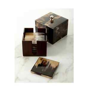 Vente en gros de sous-verres en os exclusifs de style classique en résine et corne, tapis et tampons de forme carrée à bord rond pour étui à tasses à café et à thé - Product Image 2