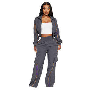 Survêtement coupe-vent à capuche imprimé pour femme, 100 % polyester, coupe ajustée, uni, séchage rapide, respirant, fermeture éclair, sport, best-seller - Product Image 1