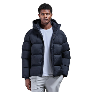 Blouson d'hiver pour homme, nouvelle mode, matelassé, couleur unie, toile, imperméable, à capuche, coupe-vent, bomber décontracté, fermeture éclair, devant - Product Image 4