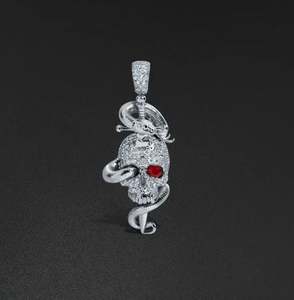 Pendentif Crâne Serpent Personnalisable en Or Rose 14K avec Moissanite Taille Princesse, Style Hip Hop Iced Out, pour Hommes et Femmes - Product Image 3