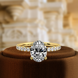 Anillo de Compromiso y Boda para Mujer, Oro 14K con Certificación IGI, Clásico, con Diamante Cultivado en Laboratorio, Corte Ovalado, Media Pavé, Solitario, Regalo Cristiano - Product Image 1