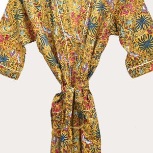 New Arrival Safari Print Cotton Kimono Woman Bath Robe Shower Robe <b>House</b> Coat Robe for Women - Product Image 2