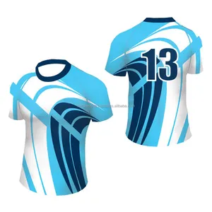 New Fashion 2024 Women Light blue and white Rugby Jersey Cheap price stylish kids rugby jersey Custom Personalized Rugby jersey