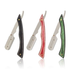 Maquinilla de afeitar plegable con mango de madera reciclada, hoja recta de un solo filo para hombres/mujeres, uso corporal, acero inoxidable para barbería - Product Image 1