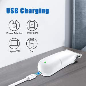 ปัตตาเลี่ยนตัดผมมืออาชีพ สีขาว สแตนเลส ใช้แบตเตอรี่ ชาร์จผ่าน USB ปรับระดับได้ ใช้ได้กับภาษาฝรั่งเศสและสเปน เหมาะสำหรับใช้ในบ้าน กันน้ำ - Product Image 2